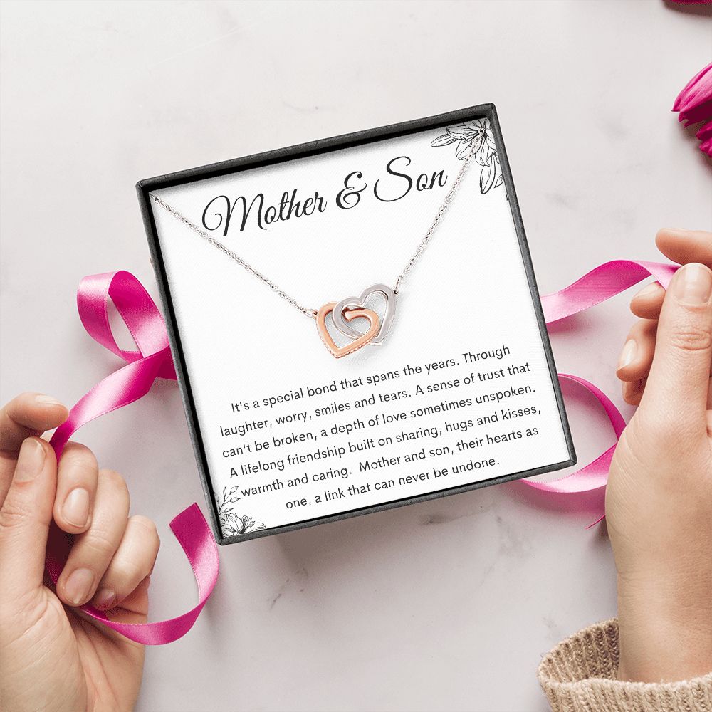 Mother and Son Interlocking Hearts Necklace, Gift to Mom from Son - Mother's Day, Mom Birthday, Christmas