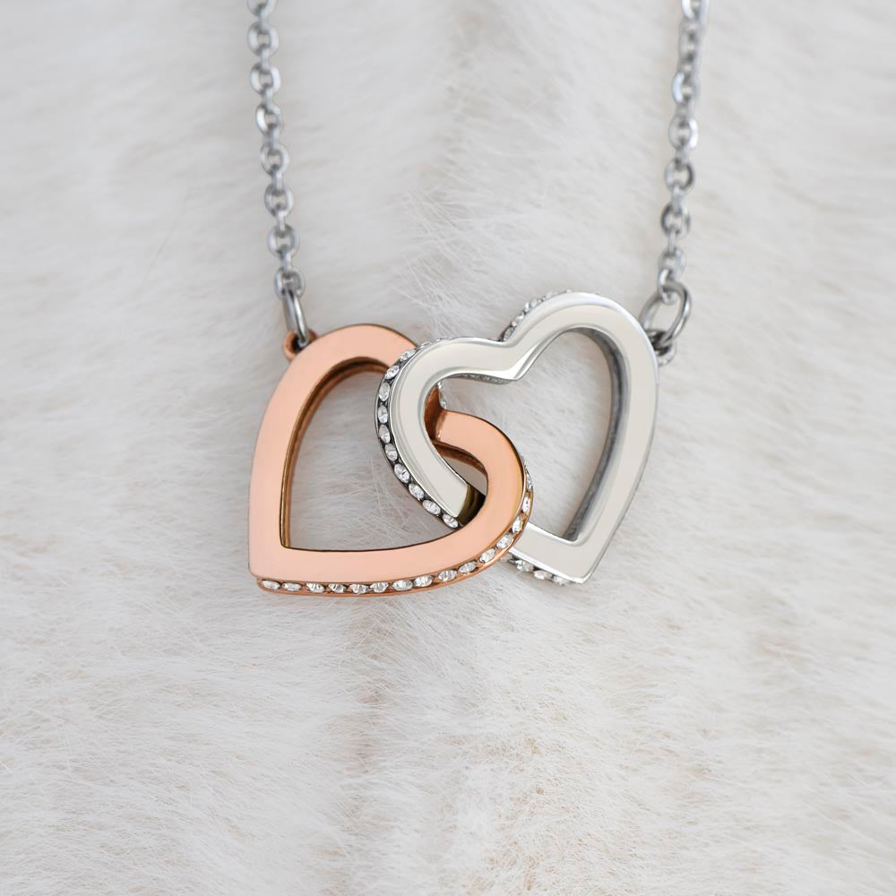 Interlocking Hearts Necklace (Yellow and White Gold Finish), Gift to Mum - Dear Mum Blue