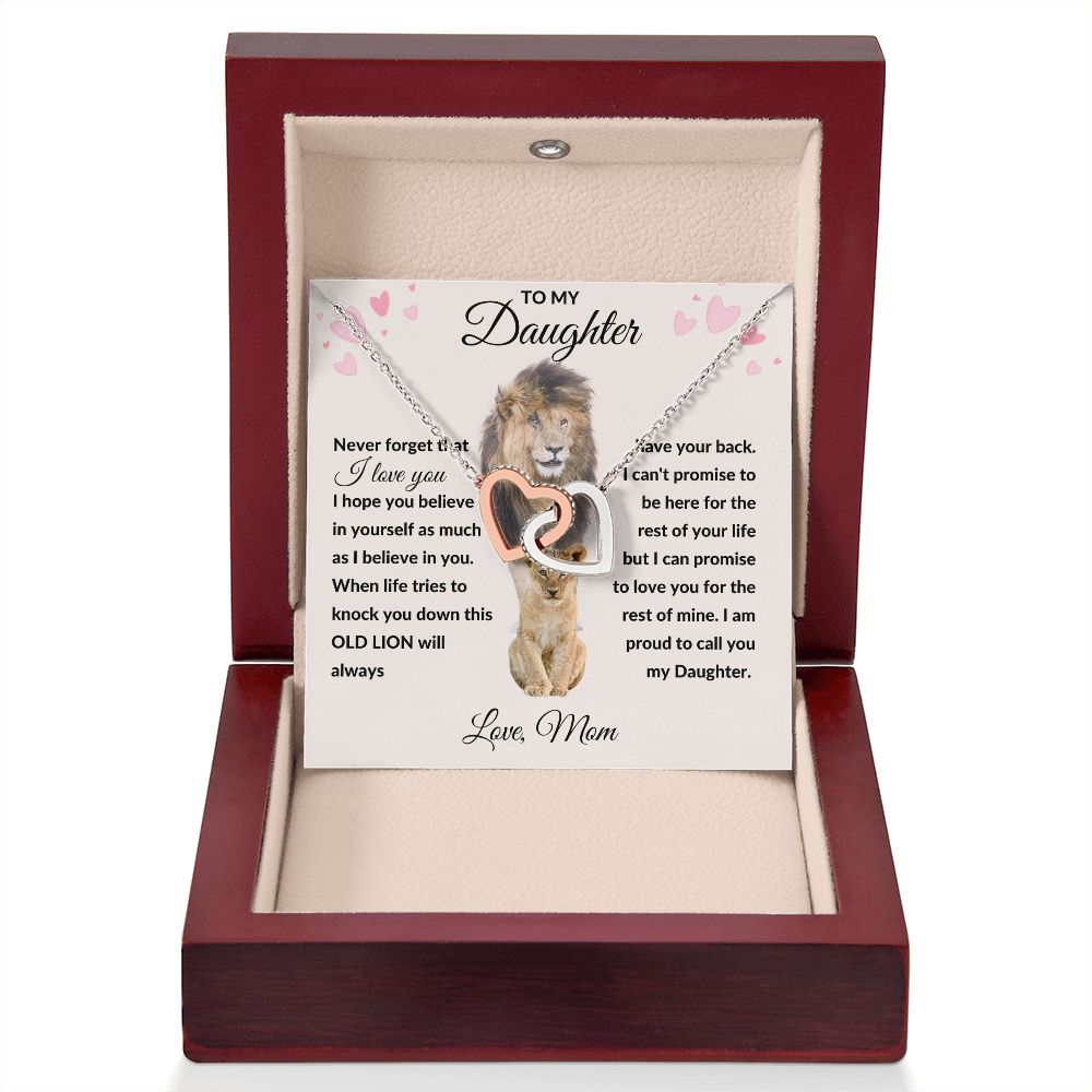 Interlocking Hearts Necklace, Gift to Daughter from Mom - lion pink hearts - Valentines, Birthday, Graduation, Christmas, I am Proud of You
