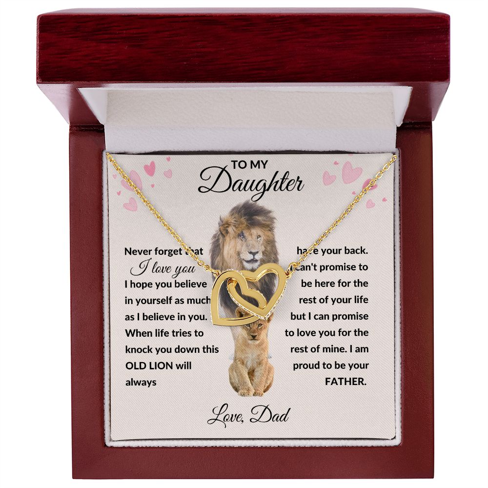 Interlocking Hearts Necklace, Gift to Daughter from Dad - lion pink hearts - Valentine, Birthday, Christmas, I Love You