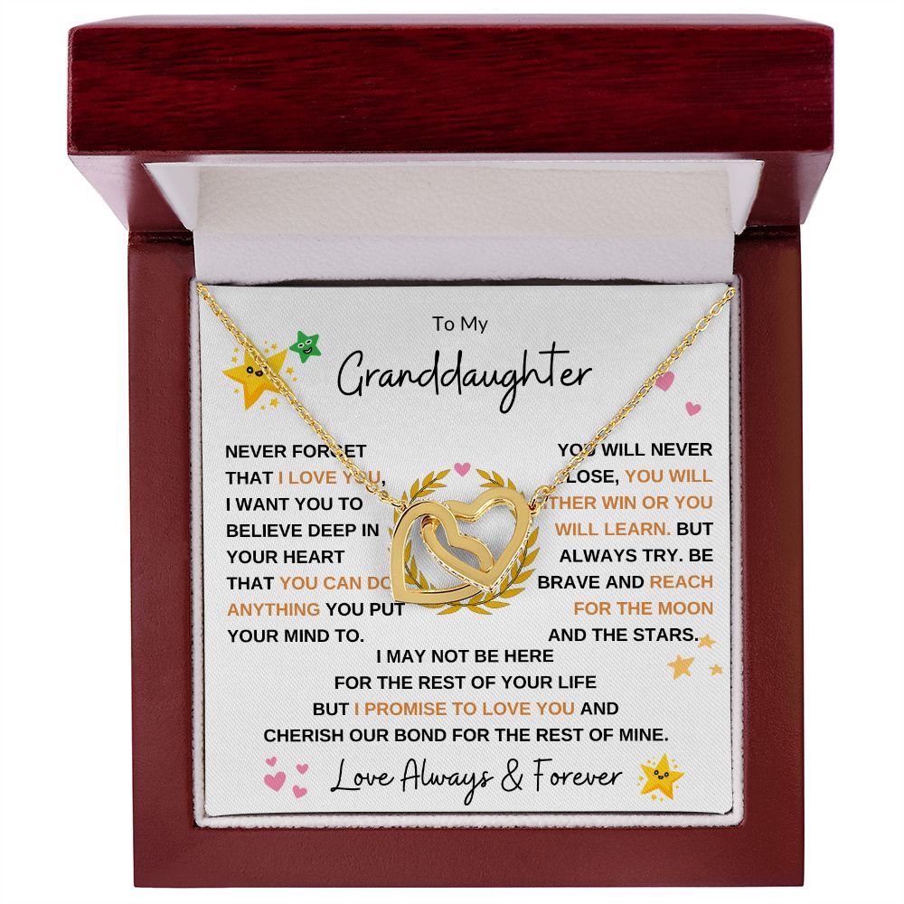 Interlocking Heart Necklace, Gift to Granddaughter from Grandma or Grandpa - Hearts and Stars