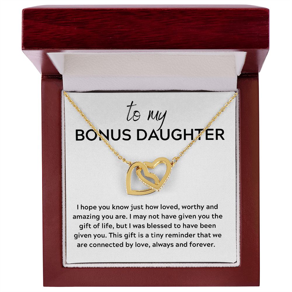 Interlocking Hearts Gift to Bonus Daughter, Step Daughter, Daughter in Law - Connected by Love - Christmas, Birthday, Graduation