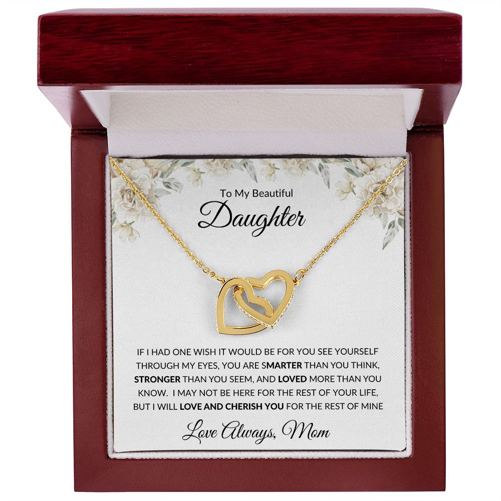 Interlocking Heart Necklace, GIFT TO DAUGHTER from Mom - Beautiful Daughter white flowers
