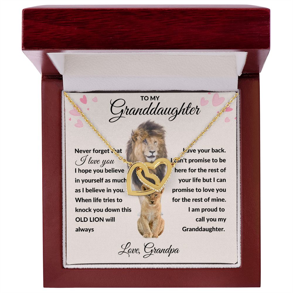 Interlocking Hearts Necklace, Gift to Granddaughter from Grandpa - lion pink hearts - Valentines, Birthday, Graduation, Christmas, I Love You