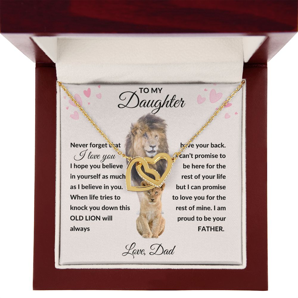 Interlocking Hearts Necklace, Gift to Daughter from Dad - lion pink hearts - Valentine, Birthday, Christmas, I Love You