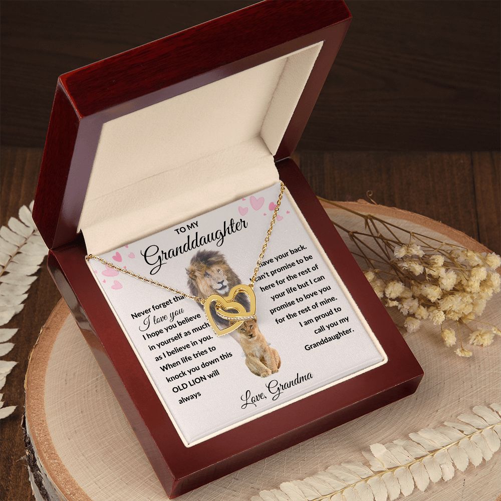 Interlocking Hearts Necklace, Gift to Granddaughter from Grandma - lion pink hearts - Valentine, Birthday, Graduation, Christmas, I Love You