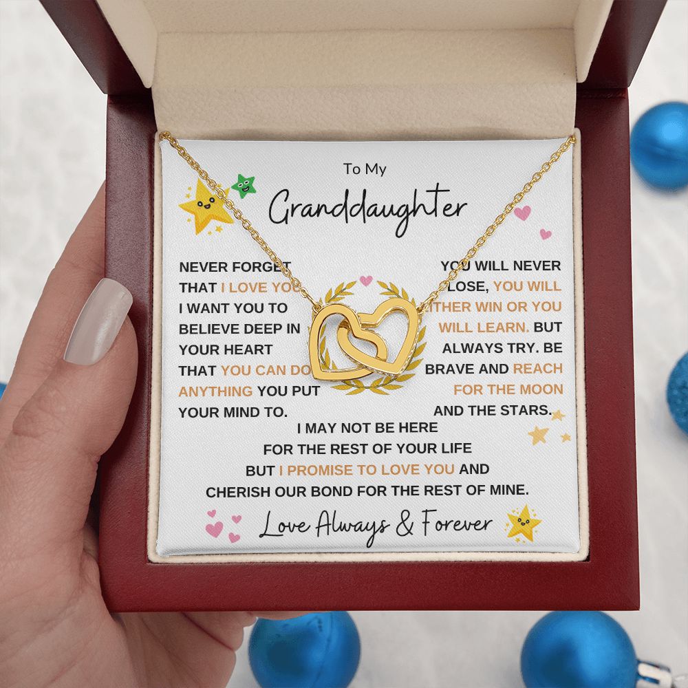 Interlocking Heart Necklace, Gift to Granddaughter from Grandma or Grandpa - Hearts and Stars