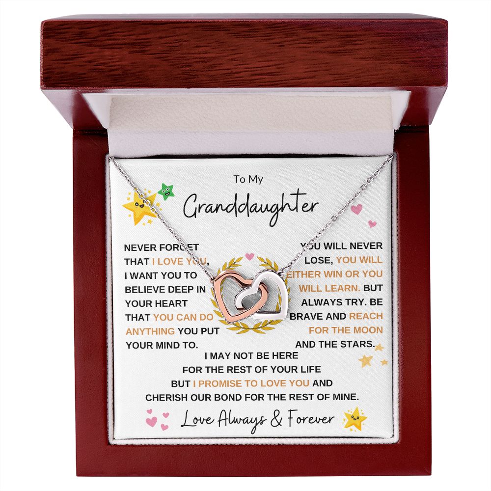 Interlocking Heart Necklace, Gift to Granddaughter from Grandma or Grandpa - Hearts and Stars
