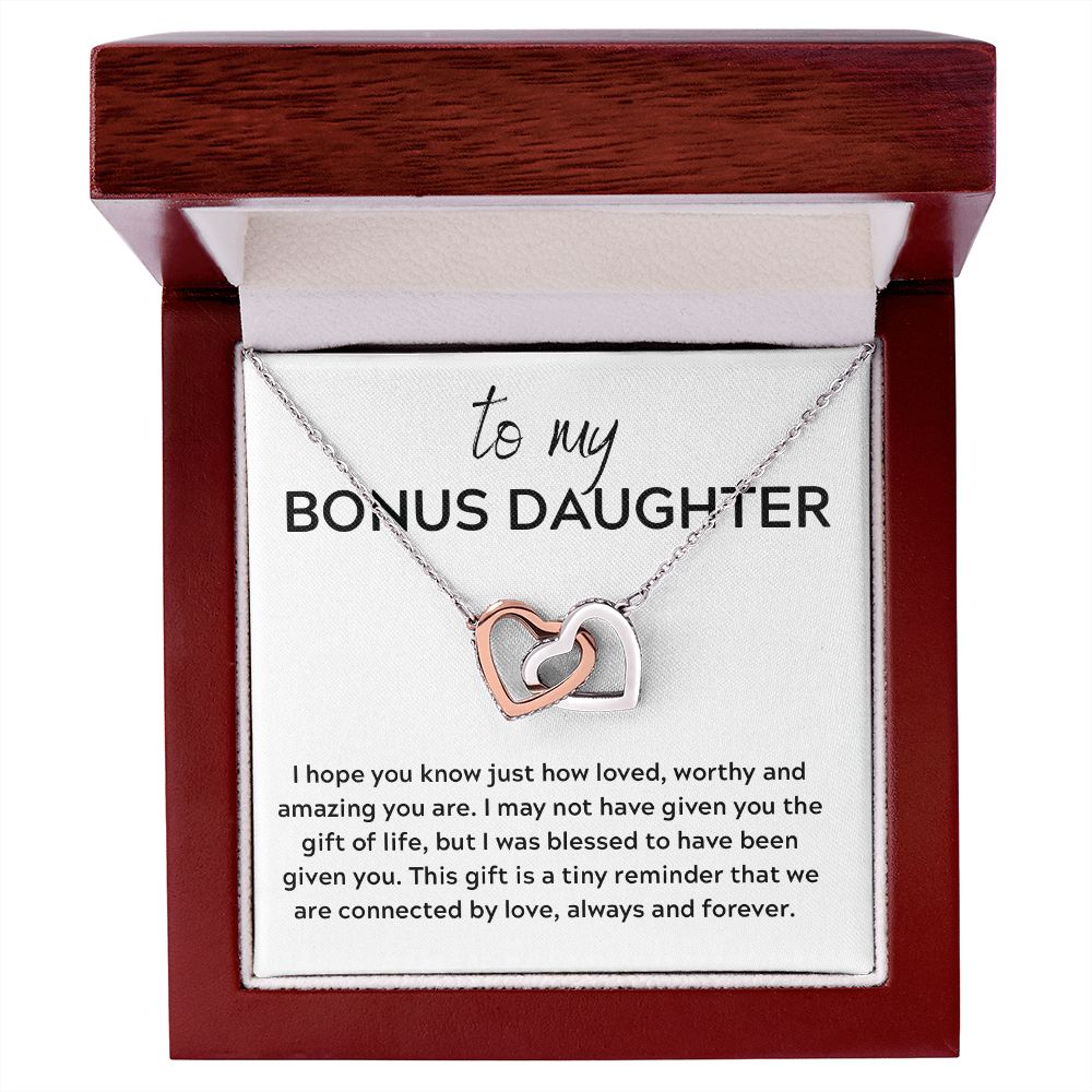 Interlocking Hearts Gift to Bonus Daughter, Step Daughter, Daughter in Law - Connected by Love - Christmas, Birthday, Graduation