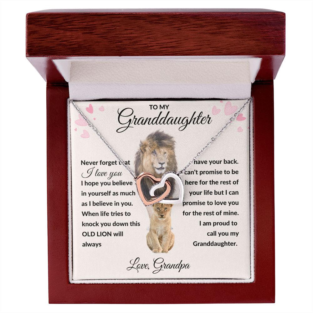 Interlocking Hearts Necklace, Gift to Granddaughter from Grandpa - lion pink hearts - Valentines, Birthday, Graduation, Christmas, I Love You