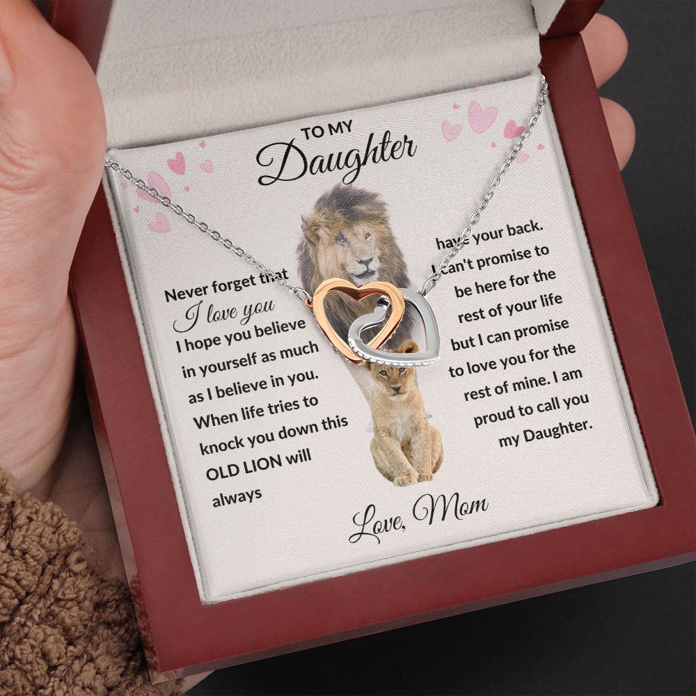 Interlocking Hearts Necklace, Gift to Daughter from Mom - lion pink hearts - Valentines, Birthday, Graduation, Christmas, I am Proud of You