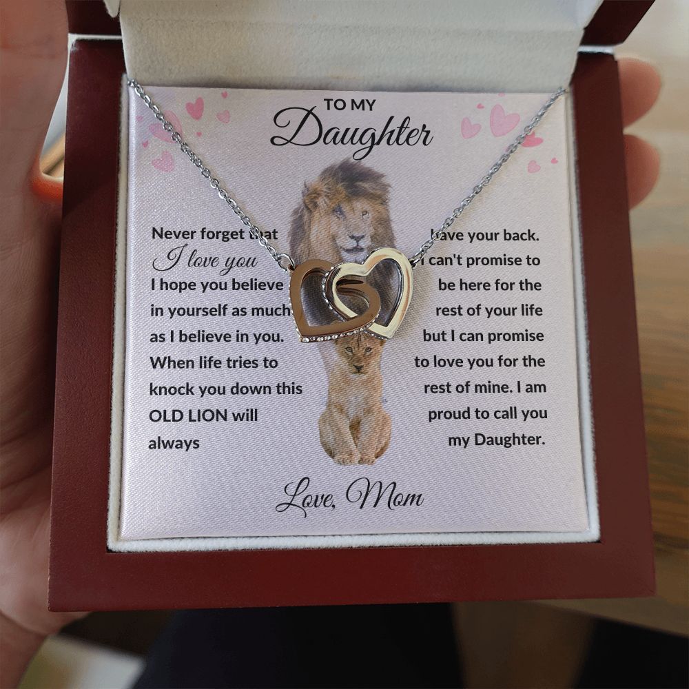 Interlocking Hearts Necklace, Gift to Daughter from Mom - lion pink hearts - Valentines, Birthday, Graduation, Christmas, I am Proud of You