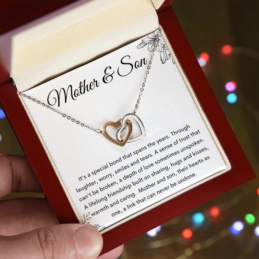 Mother and Son Interlocking Hearts Necklace, Gift to Mom from Son - Mother's Day, Mom Birthday, Christmas