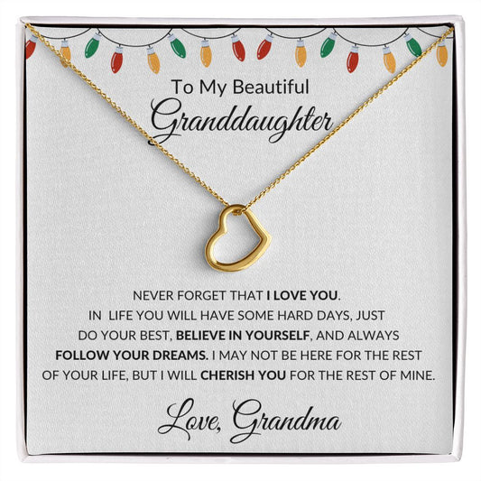 Delicate Heart Necklace, GIFT TO GRANDDAUGHTER from Grandma - Xmas Lights