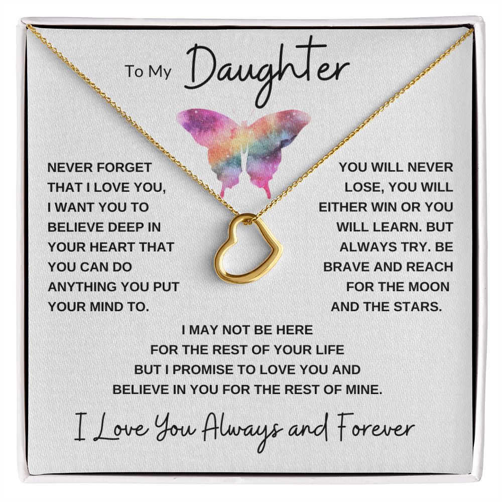 Delicate Heart Necklace, GIFT TO DAUGHTER from Mom or Dad - Butterfly
