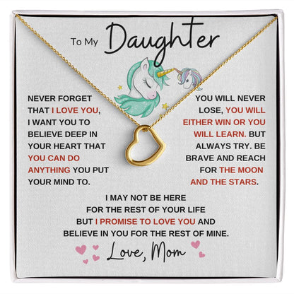 Delicate Heart Necklace, GIFT TO DAUGHTER from Mom - Unicorn