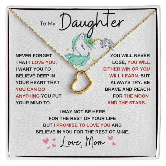Delicate Heart Necklace, GIFT TO DAUGHTER from Mom - Unicorn