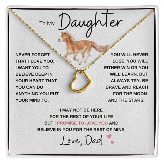 Delicate Heart Necklace, GIFT TO DAUGHTER from Dad - Horse