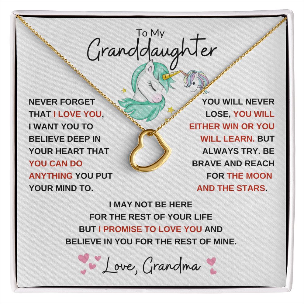 Delicate Heart Necklace, GIFT TO GRANDDAUGHTER - Unicorn