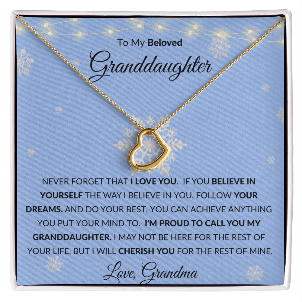Delicate Heart Necklace, GIFT TO GRANDDAUGHTER - Blue Snowlake