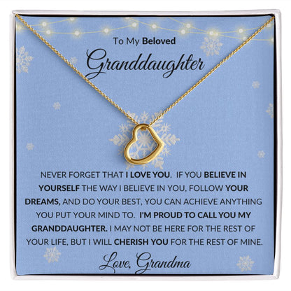 Delicate Heart Necklace, GIFT TO GRANDDAUGHTER - Blue Snowlake