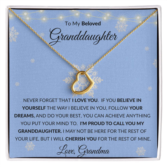 Delicate Heart Necklace, GIFT TO GRANDDAUGHTER - Blue Snowlake