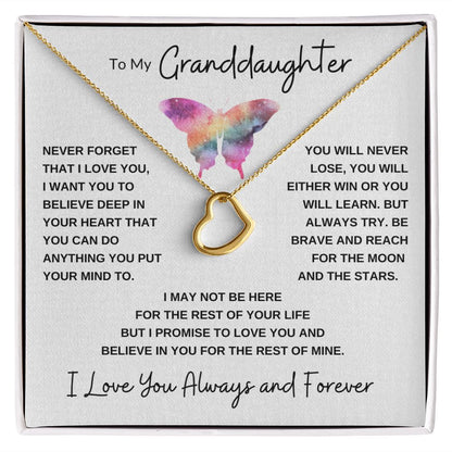 Delicate Heart Necklace, GIFT TO GRANDDAUGHTER - Butterfly