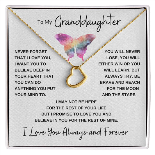 Delicate Heart Necklace, GIFT TO GRANDDAUGHTER - Butterfly