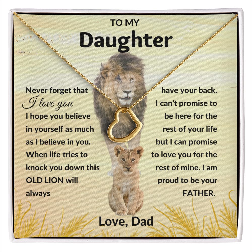 Delicate Heart Necklace, Gift to Daughter from Dad - Lion