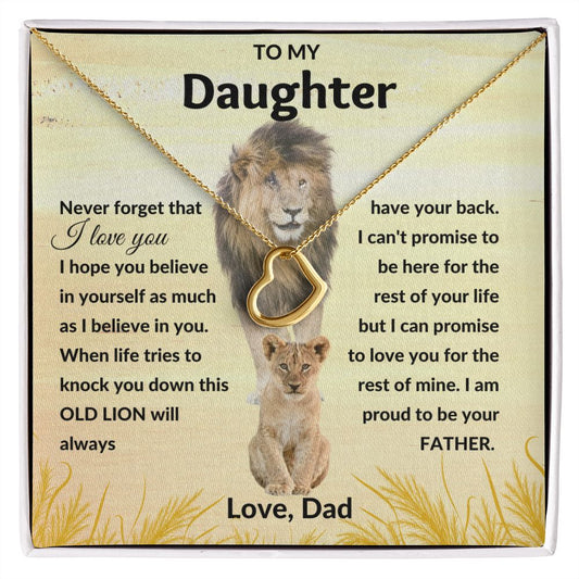 Delicate Heart Necklace, Gift to Daughter from Dad - Lion