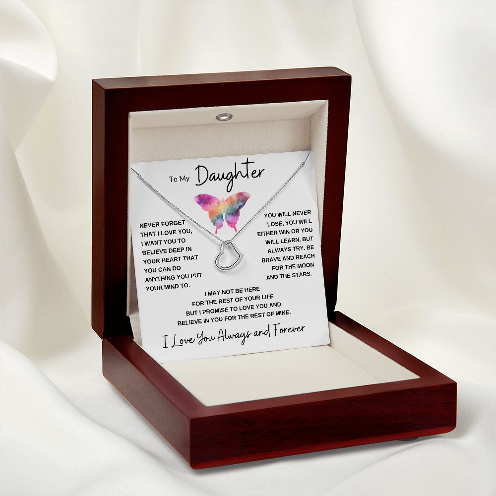 Delicate Heart Necklace, GIFT TO DAUGHTER from Mom or Dad - Butterfly