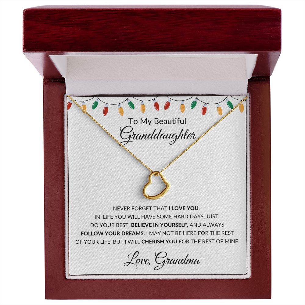 Delicate Heart Necklace, GIFT TO GRANDDAUGHTER from Grandma - Xmas Lights