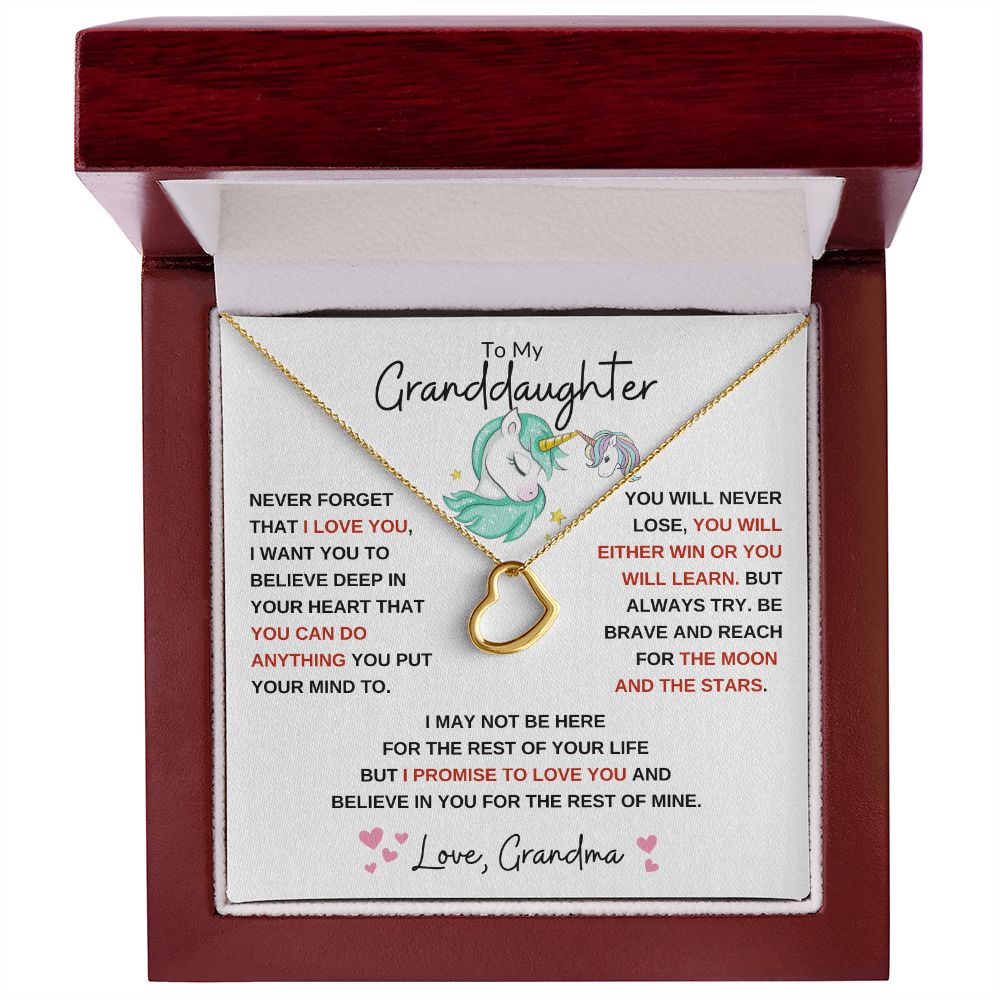 Delicate Heart Necklace, GIFT TO GRANDDAUGHTER - Unicorn