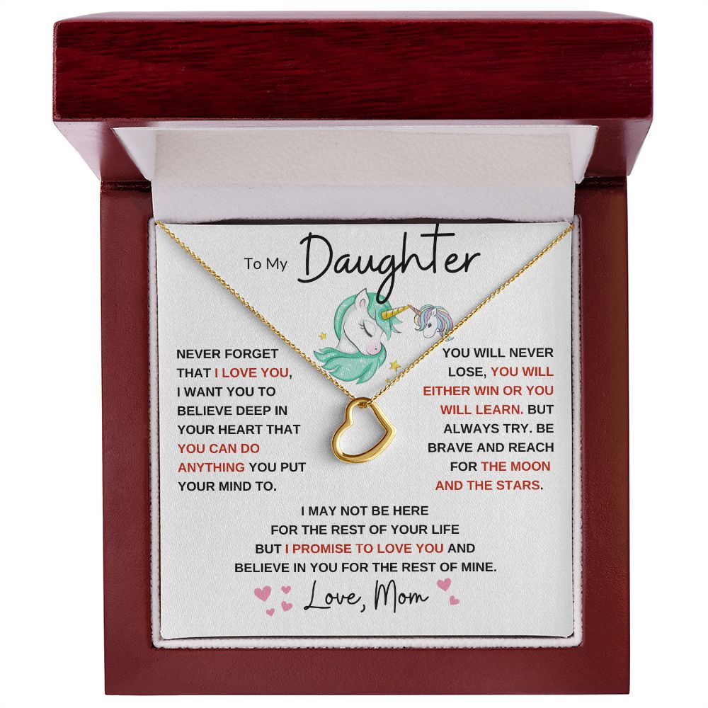 Delicate Heart Necklace, GIFT TO DAUGHTER from Mom - Unicorn