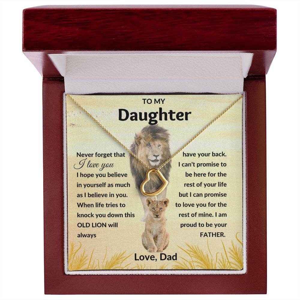 Delicate Heart Necklace, Gift to Daughter from Dad - Lion