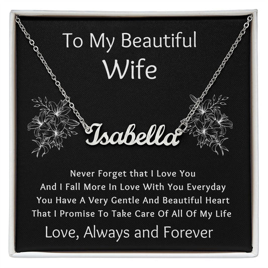 Custom Name Necklace, Gift to Wife - Black - Valentines, Birthday, Anniversary, Christmas