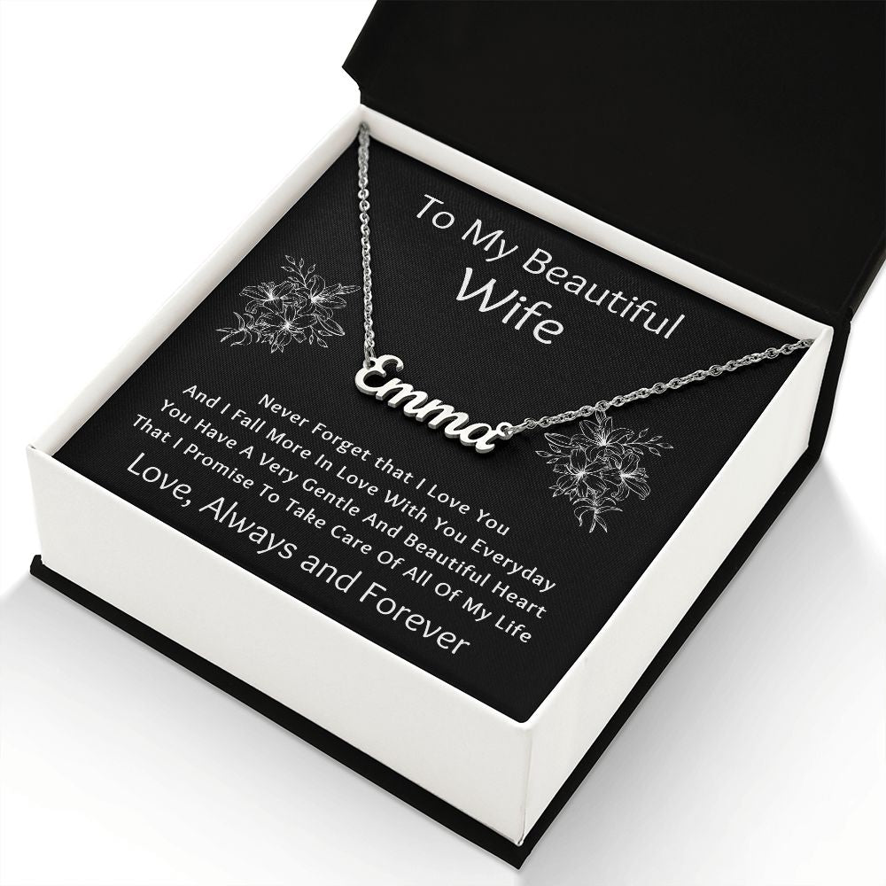 Custom Name Necklace, Gift to Wife - Black - Valentines, Birthday, Anniversary, Christmas