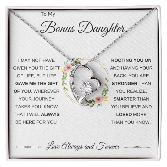 Forever Love Heart Necklace, GIFT TO BONUS DAUGHTER from Mom or Dad - Gift of You