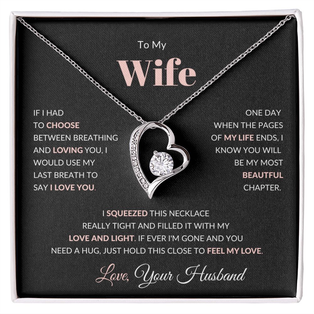 Forever Love Heart Necklace, GIFT TO WIFE from HUSBAND - Filled with Light and Love Pink