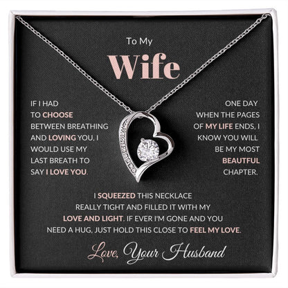 Forever Love Heart Necklace, GIFT TO WIFE from HUSBAND - Filled with Light and Love Pink