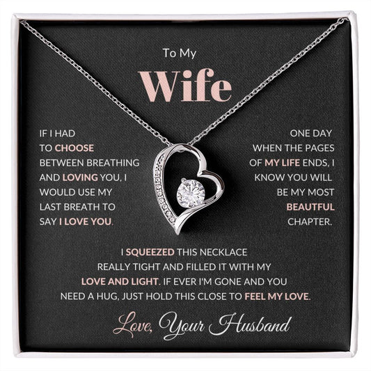 Forever Love Heart Necklace, GIFT TO WIFE from HUSBAND - Filled with Light and Love Pink