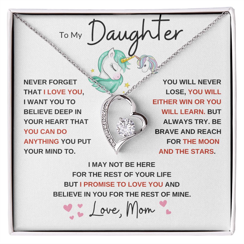 Forever Love Heart Necklace, GIFT TO DAUGHTER from Mom - Unicorn