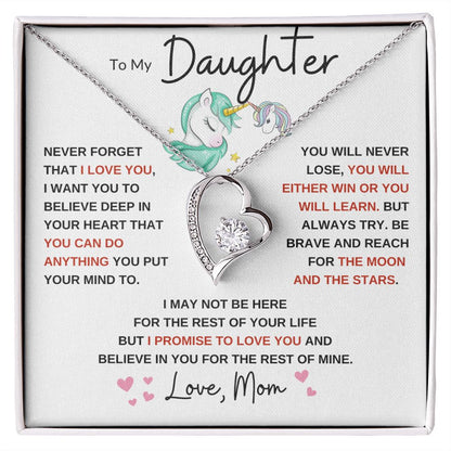 Forever Love Heart Necklace, GIFT TO DAUGHTER from Mom - Unicorn