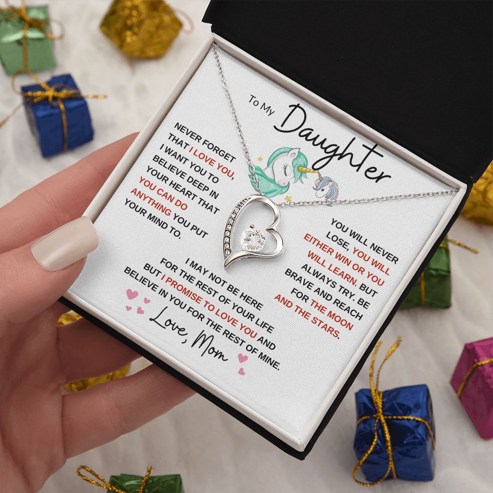 Forever Love Heart Necklace, GIFT TO DAUGHTER from Mom - Unicorn