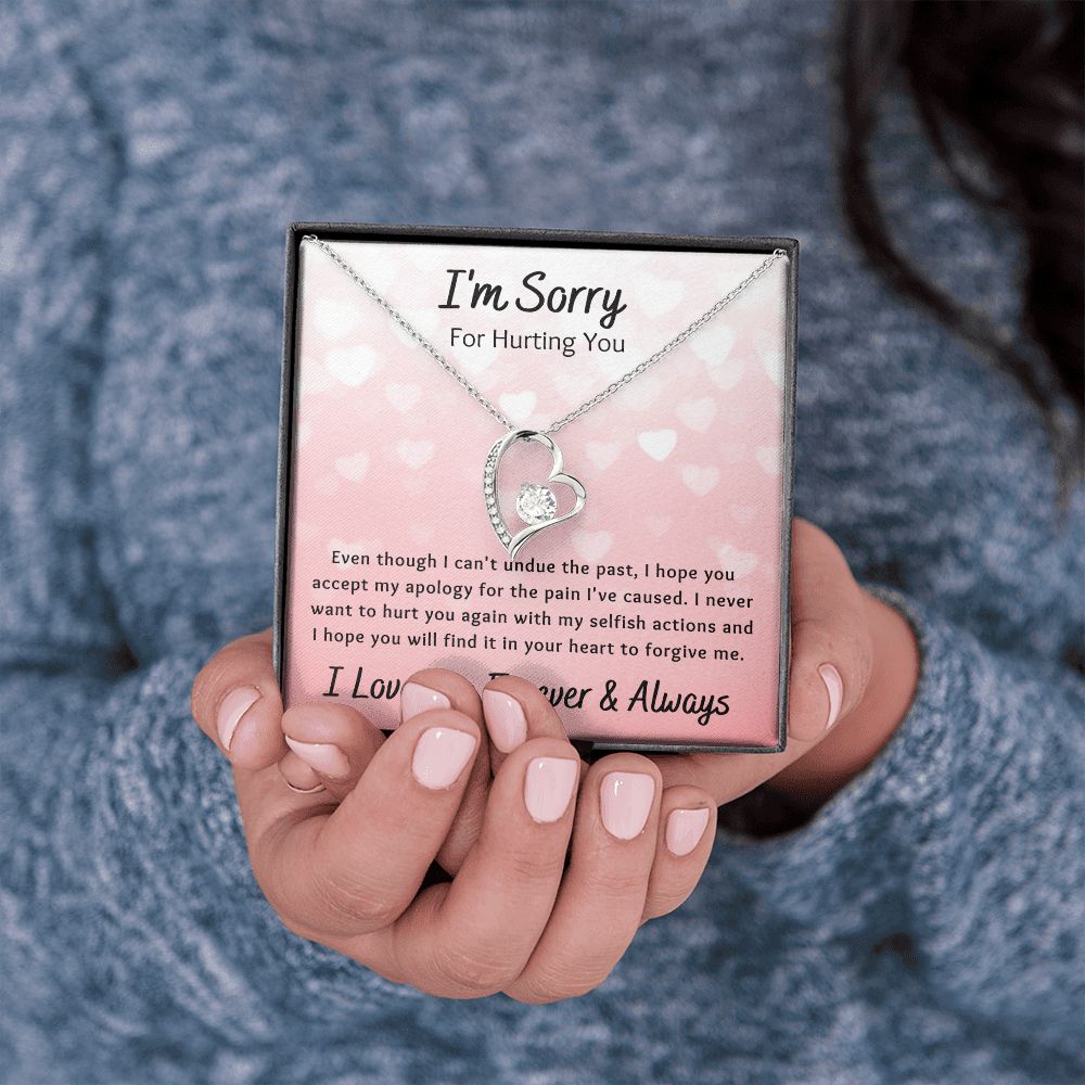 Forever Love Necklace, I'm Sorry Apology Gift for Girlfriend, Wife, Soulmate, Ex, Mom, Sister, Friend - Pink Hearts