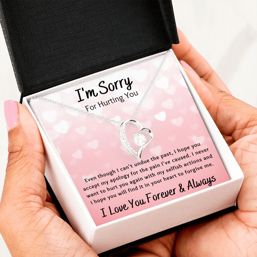Forever Love Necklace, I'm Sorry Apology Gift for Girlfriend, Wife, Soulmate, Ex, Mom, Sister, Friend - Pink Hearts