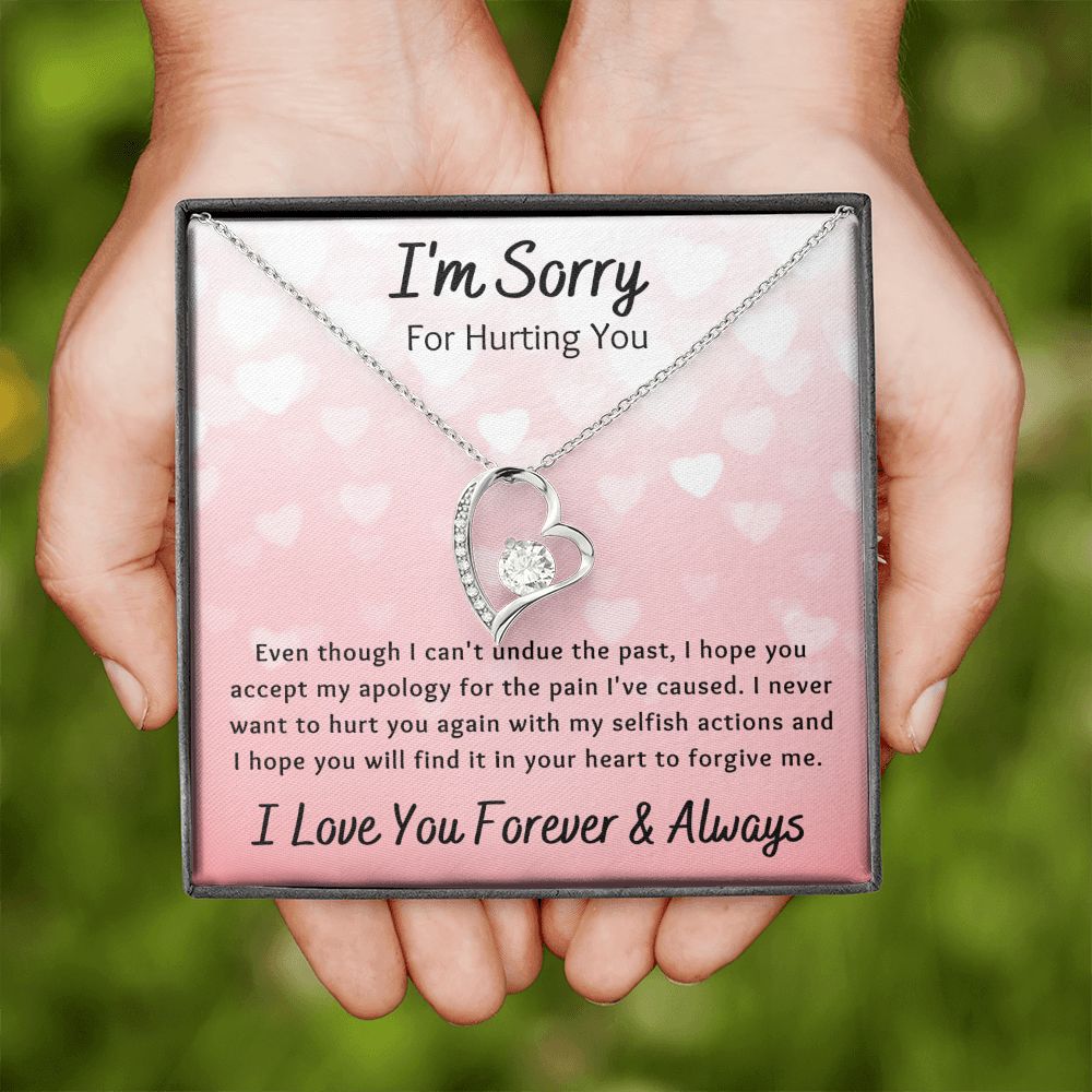 Forever Love Necklace, I'm Sorry Apology Gift for Girlfriend, Wife, Soulmate, Ex, Mom, Sister, Friend - Pink Hearts