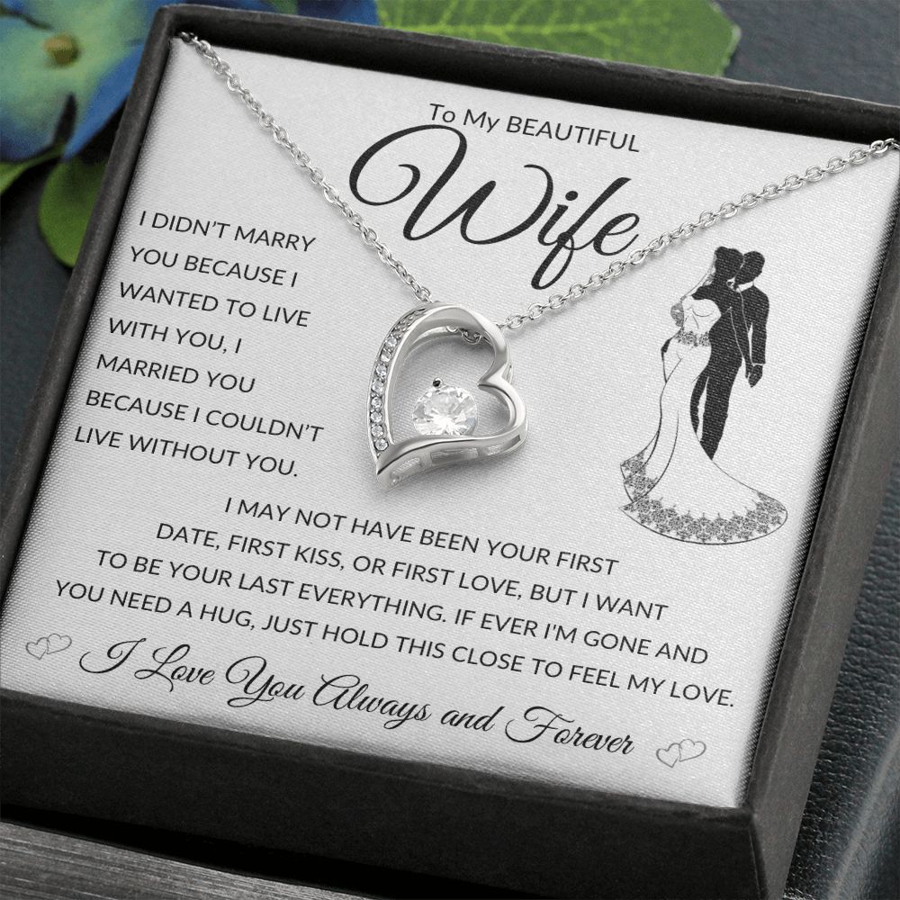 Forever Love Heart Necklace , GIFT TO WIFE - Can't Live Without You, Black Image