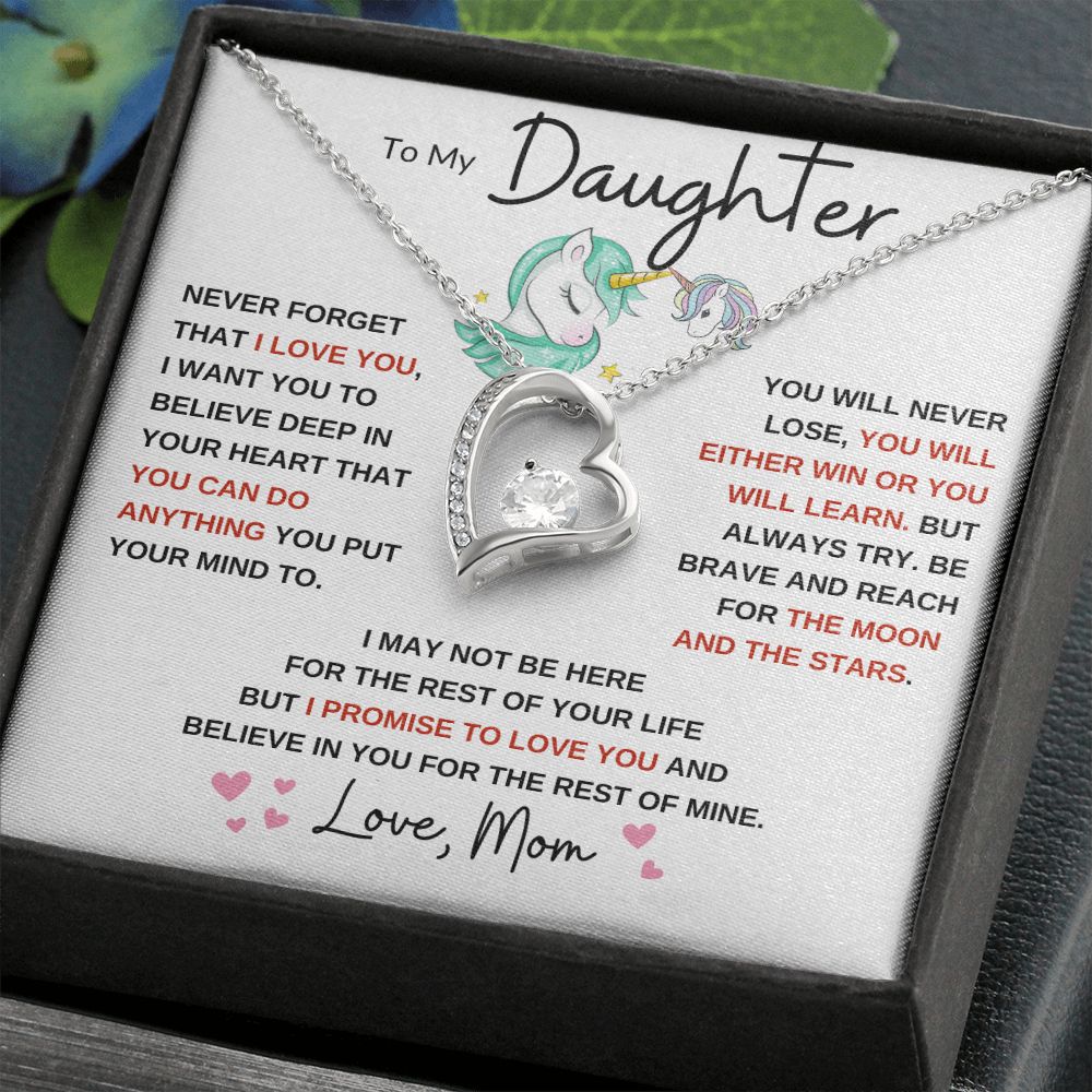 Forever Love Heart Necklace, GIFT TO DAUGHTER from Mom - Unicorn