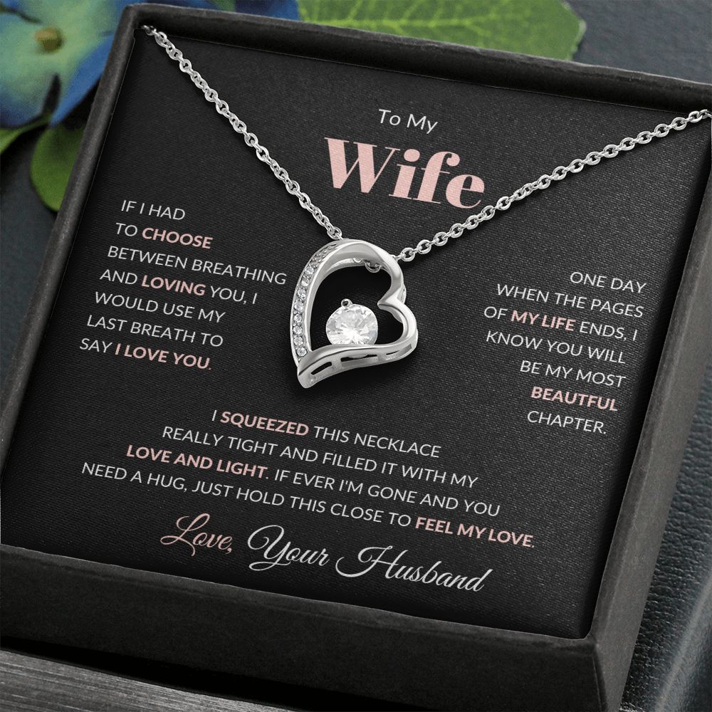 Forever Love Heart Necklace, GIFT TO WIFE from HUSBAND - Filled with Light and Love Pink